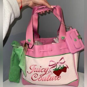 Juicy Couture Retro Strawberry Tote Powder Blush Green Bow aydreamer Bag Y2K
